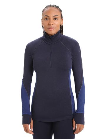 Midnight Navy / Royal Navy Women's Icebreaker BodyfitZone™ Merino 260 Zone Long Sleeve Half Zip Thermal Top Base Layers | USA 1897CTVE